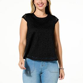 G by Giuliana Lace Knit Cap-Sleeve Top