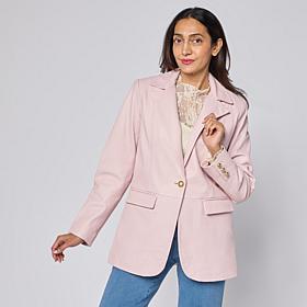 G by Giuliana Lamb Leather Single-Breasted Blazer