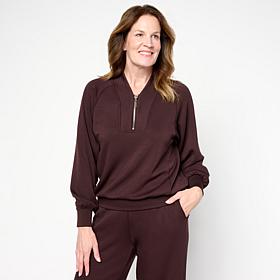 G by Giuliana Marshmallow Knit Sweatshirt with Zip-Up Collar