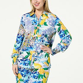 G by Giuliana Printed Challis Button-Up Blouse