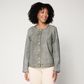 G by Giuliana Printed Denim-Like Knit Jacket
