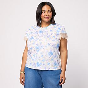 G by Giuliana Printed Ecoluxe Tee w/Lace