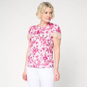 G by Giuliana Printed Ecoluxe Tee w/Lace