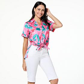 G by Giuliana Printed Tie-Front Camp Shirt