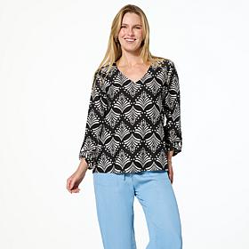 G by Giuliana Printed Woven Top with Rolled Up Sleeves
