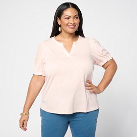 G by Giuliana Ruffle Neck Knit Top with Puff Sleeves