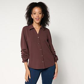 G by Giuliana Solid Knit Dramatic Sleeve Button-Down Shirt