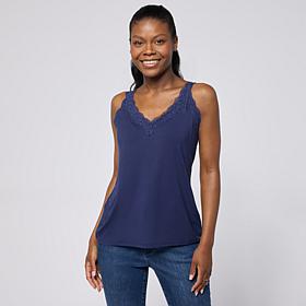 G by Giuliana Solid Knit Tank Top with Lace Trim