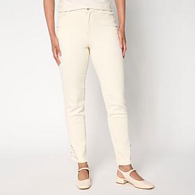 G by Giuliana Stretch Denim Straight-Leg Jean with Jeweled Hem