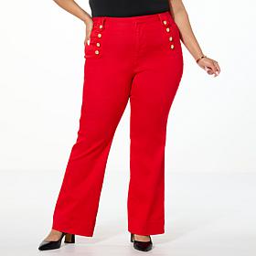 G by Giuliana Stretch G-Soft Denim Bootcut Sailor Pant w/Button Detail