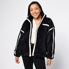 G by Giuliana Teddy Sport Zip-Front Contrast-Trim Jacket