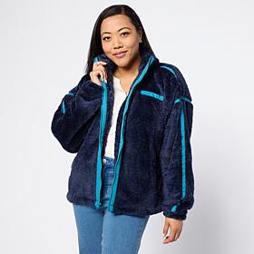 G by Giuliana Teddy Sport Zip-Front Contrast-Trim Jacket