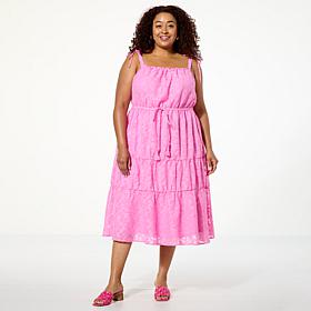 G by Giuliana Tie-Shoulder Woven Tiered Midi Dress