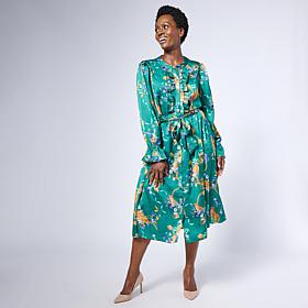 G by Giuliana Woven Crepe Button Front Ruffle Dress