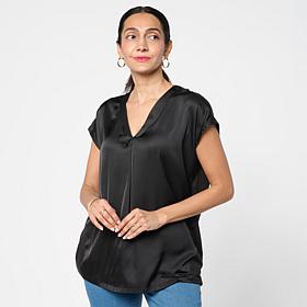 G by Giuliana Woven Front Knit Back V-Neck Top