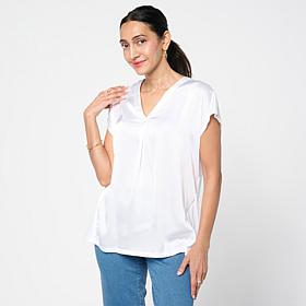 G by Giuliana Woven Front Knit Back V-Neck Top