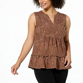 G by Giuliana Woven Tiered Swing-Hem Tank