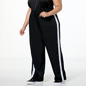 G by Giuliana Woven Wide-Leg Track Pant with Tux Stripe