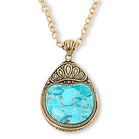 GemHues Bronze Gemstone Textured Pear Pendant with 30" Chain  