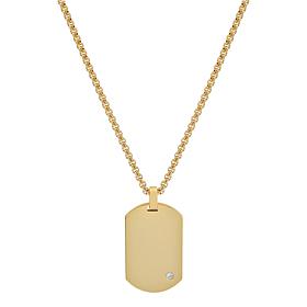 Geoffrey Beene Men's Stainless Steel CZ Dog Tag Pendant Necklace