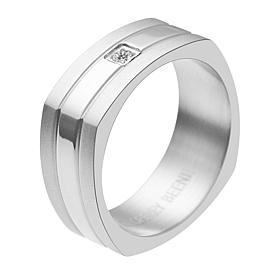 Geoffrey Beene Men's Stainless Steel CZ Euro Shank Ring