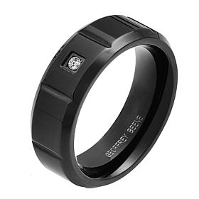 Geoffrey Beene Men's Stainless Steel CZ Grooved Ring