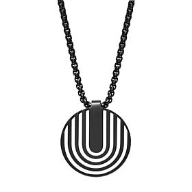 Geoffrey Beene Men's Stainless Steel Disc Plate Pendant Necklace