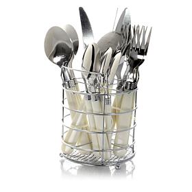 Gibson Sensations II 16-Pc SS White Handle Flatware Set with Caddy