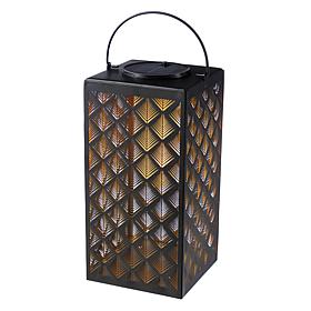 Glitzhome 11"H Square Textured Glass Pattern Solar Lantern with LED