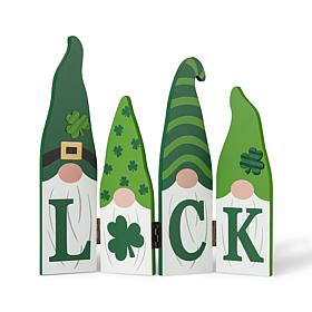 Glitzhome 12.25in L St. Patrick's Wooden Luck Shamrock Gnome Decor