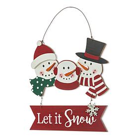 Glitzhome 12.75" Christmas Snowman Family Wooden Wall Décor