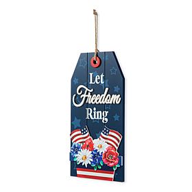 Glitzhome 15.75in H Patriotic Americana Wooden Word Sign Door Hanger