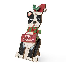 Glitzhome 16" Wooden Christmas Dog Figurine