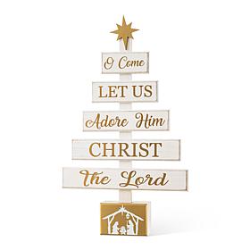 Glitzhome 17.75in. H Wooden Nativity Table Tree Decor