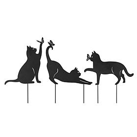Glitzhome 2-in-1 Set of 3 Black Metal Cat Silhouettes
