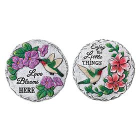 Glitzhome 2-pc Cement Hummingbird and Flower Stepping Stones