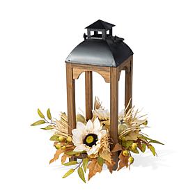 Glitzhome 20"H Fall Sunflower, Pumpkin & Leaf Wood Lantern Centerpiece