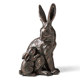 Glitzhome 21.25" Bronze Mom and Baby Rabbit Statue
