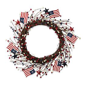 Glitzhome 22" Patriotic Americana Flag and Berry Wreath