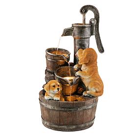 Glitzhome 23.75"H Outdoor Dog Fountain with LED Light