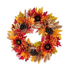 Glitzhome 24"D Fall Sunflower, Pinecone and Berry Wreath