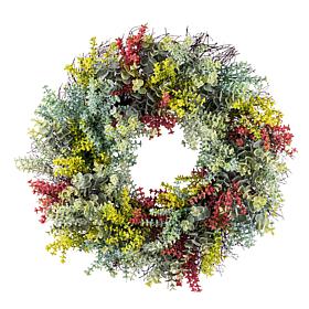 Glitzhome 24"D Mixed Floral Eucalyptus Wreath