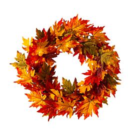 Glitzhome 24in.D Fall Lighted Maple Leaves Wreath