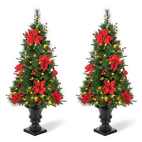 Glitzhome 2PK 4ft Pre-Lit Pine Artificial Christmas Porch Tree w/Light