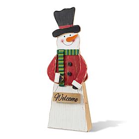 Glitzhome 30"H Christmas Chunky Wood Snowman Porch Decor