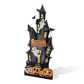 Glitzhome 30"H Halloween Lighted Wooden Haunted House Porch Decor w...