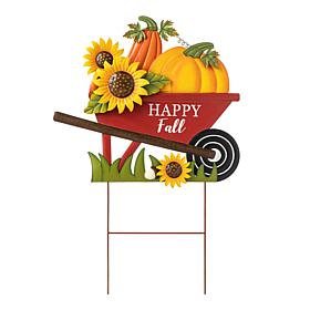 Glitzhome 30in. H Fall Metal Wheelbarrow Pumpkin Yard Stake