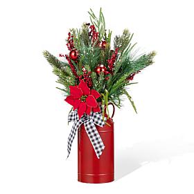 Glitzhome 35" Christmas Poinsettia Floral Potted Porch Tree