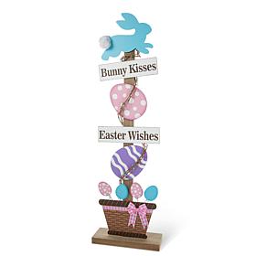 Glitzhome 35.5in H Easter Wooden Bunny and Eggs Porch Decor