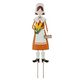 Glitzhome 36in. H Metal Thanksgiving Pilgrim Girl Yard or Hang Decor